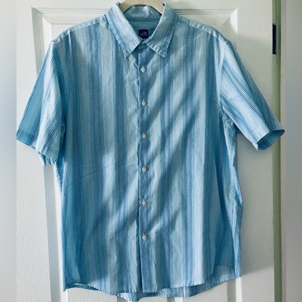 John Ashford Blue Striped Short Sleeve Button Down Shirt